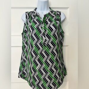 Banana Republic Geometric Green and Navy Sleeveless Blouse Sz 8